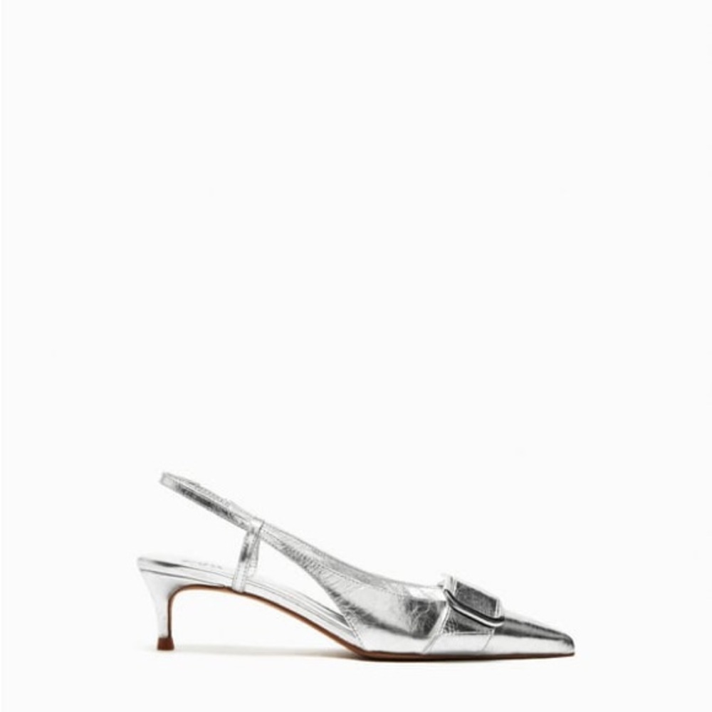 Zara Silver Slingback Kitten Heels size 7½